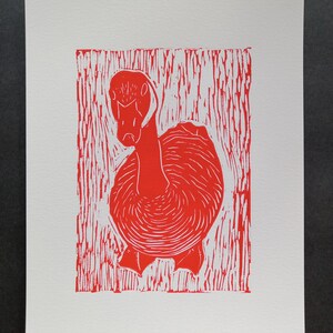 College Goose Red Linocut Print
