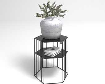 Stahl-Pflanzenständer auf einem Hexagon-Sockel – Blumenständer, Plant Support, Industrial style, Book Shelf