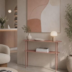 Mesa consola redonda de acero estilo loft – Elegante mesa para recibidor