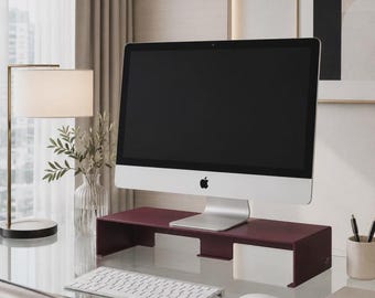 Supporto per monitor minimalista in metallo: rialzo da scrivania in stile industriale, organizer per ufficio domestico.