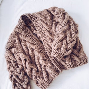 Patrón de tejido de punto de lana gruesa de arriba hacia abajo para cárdigan Sandstorm