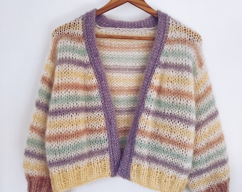 Candy Cardigan Knitting Pattern: Top Down Mohair Yarn