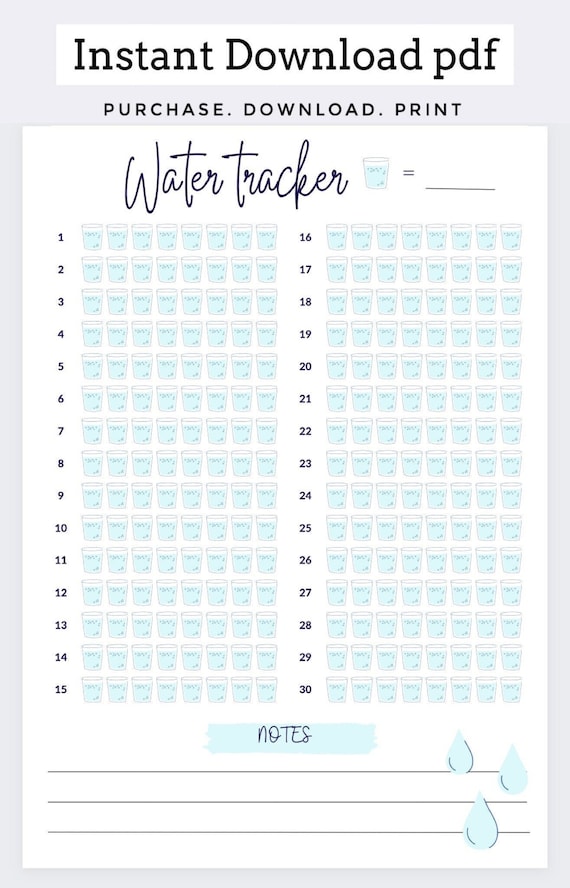Water Intake Tracker Water Tracker Printable Minimal Water | Etsy
