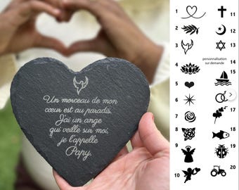 coeur ardoise  funéraire gravée 10cm