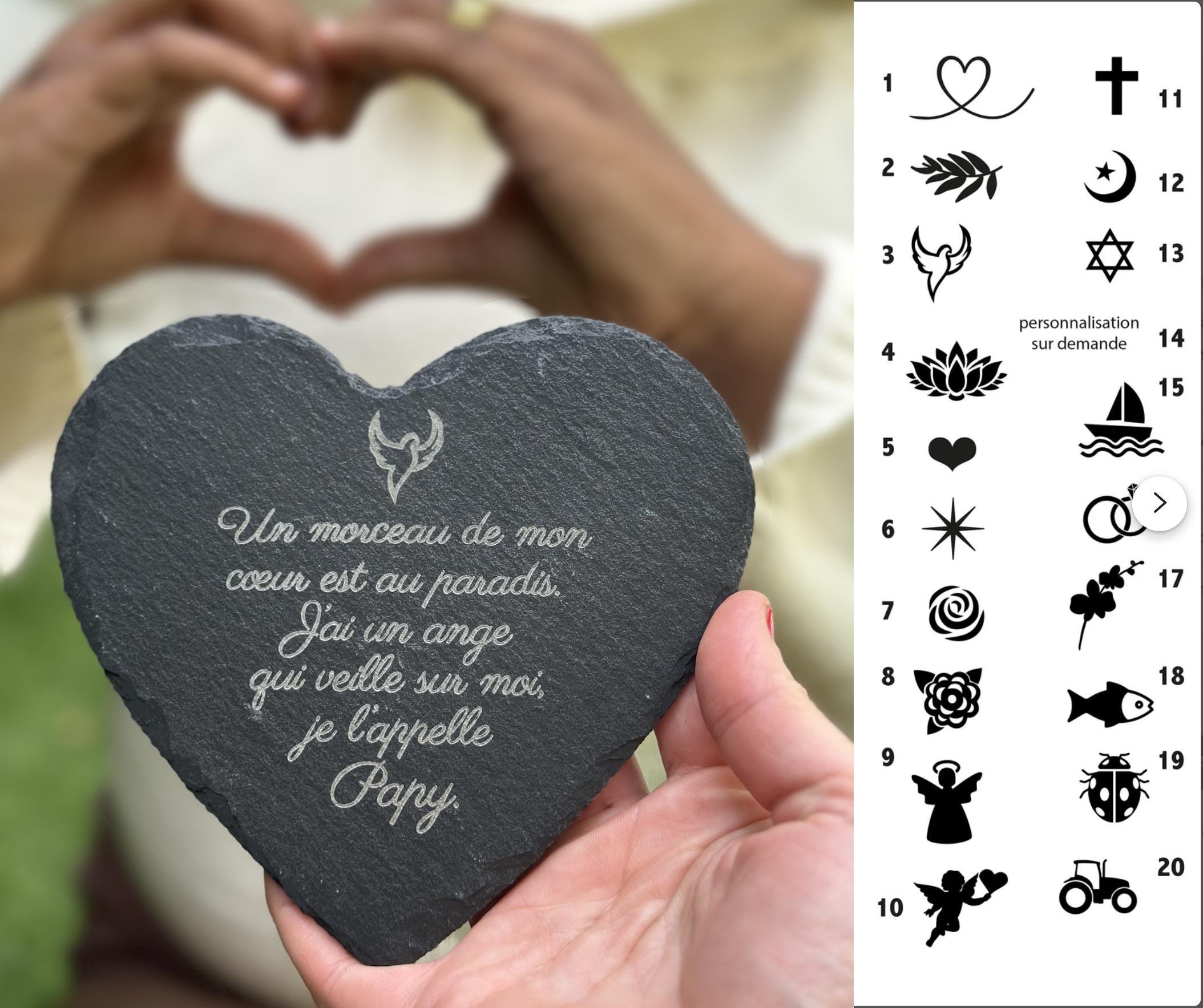 Targa Commemorativa In Ardesia A Forma Di Cuore Con Nastro In Iuta - Ricordo Funerario Per Cimitero O Casa - Foto 8