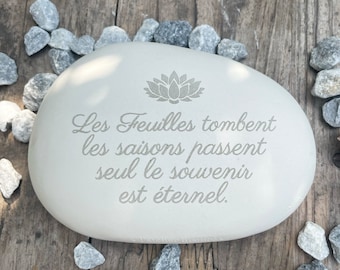 plaque funéraire - galet blanc (imitation)  - 13cm