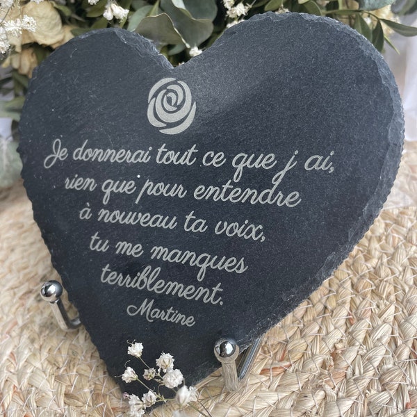 engraved funeral slate heart 15cm