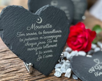 coeur ardoise  funéraire gravée 15cm