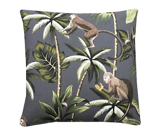 24" x 24" Extra Large Tropical/jungle squirrel monkey palm Leaf botanical Grey cushion cover/sham Pillow case