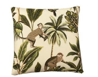 DOUBLE SIDED Saimiri squirrel monkey palm tree Green natural cushion cover/sham Pillow case Gift ideas