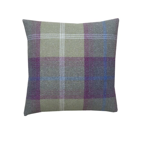 Extra large 24" x 24" Balmoral Pistachio Tartan plaid tweed check Country cushion cover/sham Pillow case