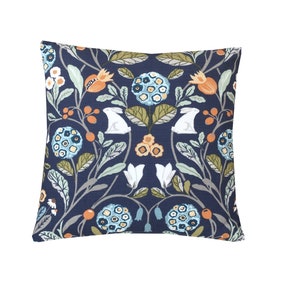 William Morris Style Throw Pillow Cover: Floral Rabbit Design