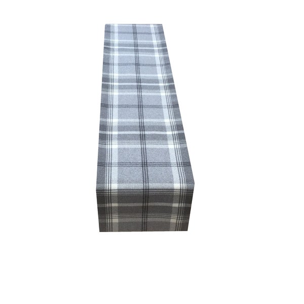 Balmoral Dove Grey Tartan Plaid fully lined table / bed runner