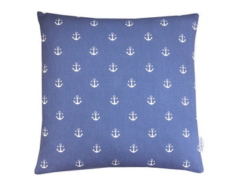 Denim Blue Anchor Coastal Nautical Seaside Strandszene handgemachte Kissenhüllen