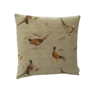 Pheasant game birds&#39; beige, brown country animals linen home accessories throw cushion cover/sham Pillowcase