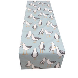 Coastal Lari dare Seagulls Seaside Beach Nautical Duck Egg Blue grey Ivory home accessories fully lined table / bed scarf / wedding runner
