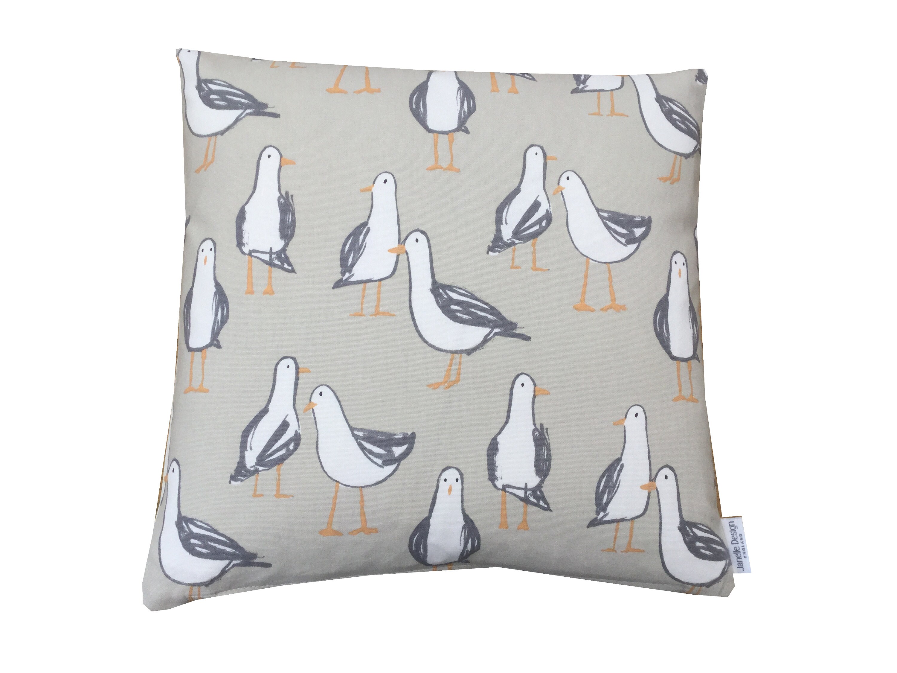 Seagulls in Taupe beige, grey Coastal Nautical seaside beach scene handmade linen home accessories throw Cushion covers / sham pillowcase