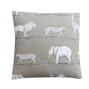 Extragroßer 60cm Safari/Dschungel Tiere Gepard Löwe Affe Giraffe in Beige Grauer Leinen Wohn-Accessoires Kissenbezug