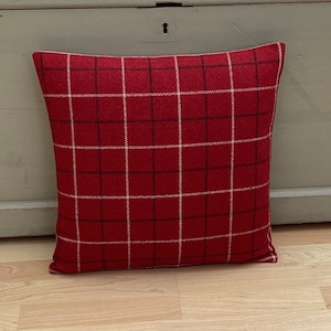 Double sided Bamburgh Christmas Red Black ivory cosy faux wool Tartan plaid tweed check Country throw cushion cover/sham pillowcase