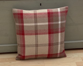 Balmoral Christmas Cranberry Beige Tartan plaid tweed check Country cushion cover/sham Pillow case