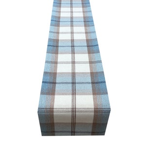 Balmoral Sky Blue ivory beige cosy Tartan Plaid check fully lined home accessories table / bed / wedding runner
