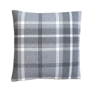 Balmoral Dove grey Tartan plaid tweed check Country cushion cover