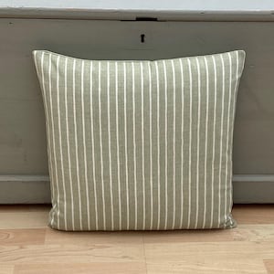 Iliv IMPRINT Pencil ticking Stripe in Sage Green ivory Country linen throw cushion cover/sham Pillowcase