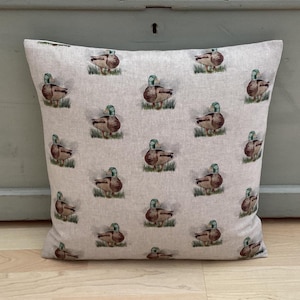 Double sided Mallard Ducks game birds home accessories beige linen country throw cushion cover/sham Pillowcase
