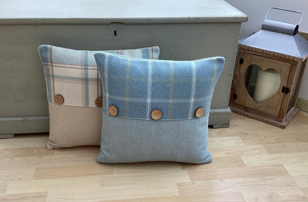 Complete Pair of 16 X 16 Balmoral Coconut Button Tartan Luxury Feather