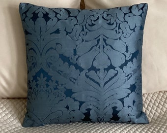 Denim Blue Italian silk Damask throw cushion cover/sham Pillowcase