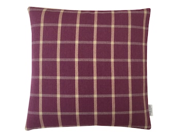 Plum Tartan Throw Pillow Cover: Halkirk Thistle Beige Plaid