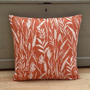 Double sided Wild Grasses botanical Clementine burnt Orange Autumn ivory linen home accessories throw cushion cover/sham Pillowcase