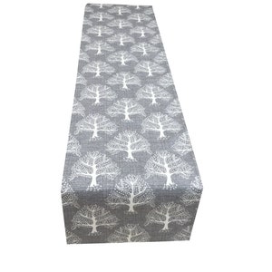 Great Oak Tree botanical Dove Grey ivory home accessories fully lined fall winter home accessories table / bed scarf /wedding runner
