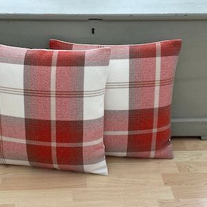 Complete pair of 16&quot; Balmoral Burnt Orange cosy wool effect Autumnal home accessories Tartan Luxury feather filled throw pillow/cushions