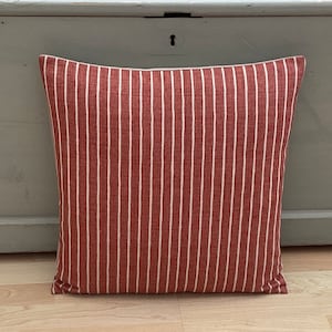 Pencil ticking Stripe in Burnt orange and ivory linen Country home accessories throw cushion cover/sham Pillowcase