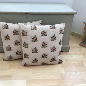 2 linen throw pillow/cushion covers in Mallard ducks game birds&#39; country inspired childrens nursery home accessories 16&quot;