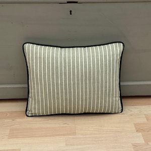 Country linen Pencil ticking striped Sage Green ivory piped home accessories throw cushion cover/sham Pillowcase