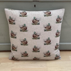 Mallard Ducks game birds&#39; beige brown green nursery home accessories linen country animals piped option throw cushion cover/sham Pillowcase