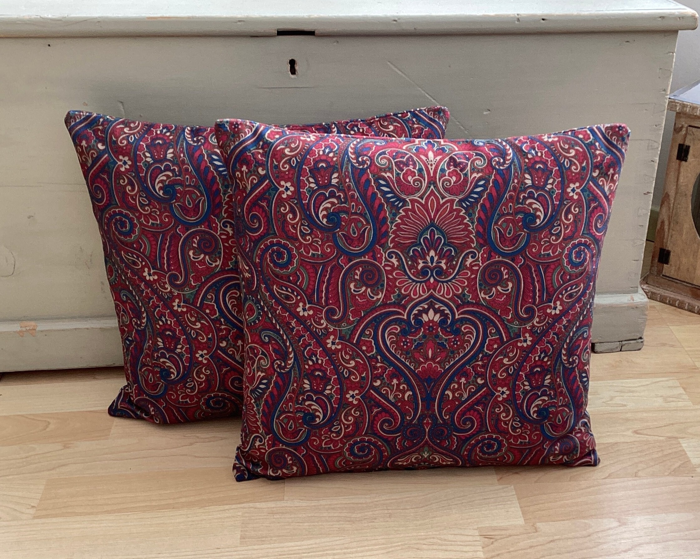Paisley Jewel Red Velvet Throw Pillow