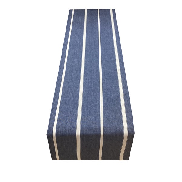 Rustic Country striped woven Navy narrow White  stripe table / bed runner