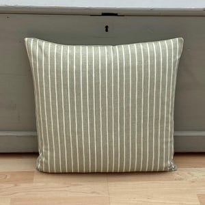 Extra-large 24&quot; Iliv Pencil ticking Stripe in Sage Green ivory home accessories linen Country throw cushion cover/sham Pillowcase