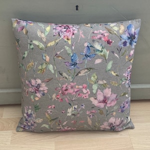 Giardino Elderberry Grey pink, blue floral botanical Organic Linen handmade home accessories throw Cushion covers /sham pillowcase