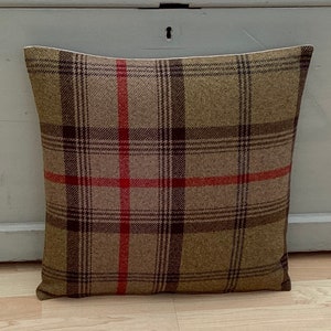 Double sided Skye Hunter Beige brown, red moss green cosy Tartan plaid tweed check Country throw cushion cover/sham pillow