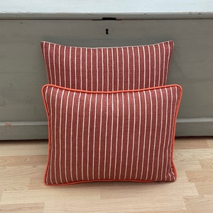 Burnt Orange ivory Pencil ticking striped country linen piped option home accessories throw cushion cover/sham Pillowcase