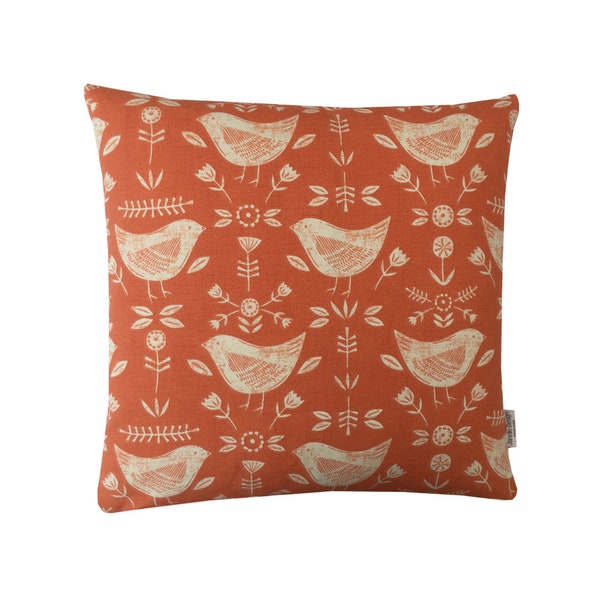 DOUBLE FACE scandinave Narvik Oiseaux en housse de coussin orange brûlé/taie d’oreiller décorative