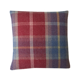Double sided Balmoral Ruby red, blue, ochre cosy Tartan plaid tweed check home accessories Country throw cushion cover/sham pillowcase