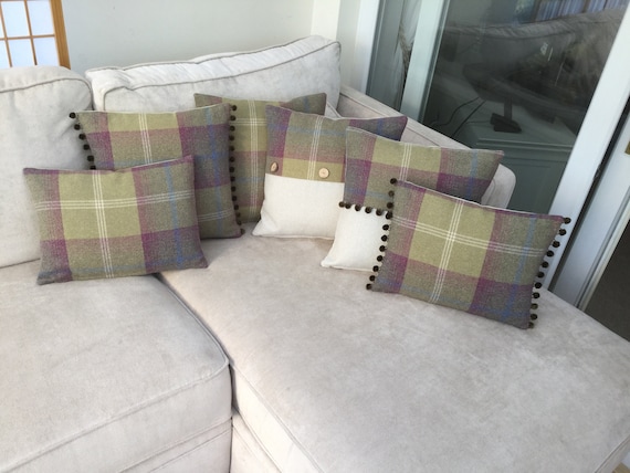 Balmoral Pistachio Green, Grey Blue Heather Pompom Trim Wool