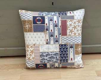 Double sided Pendeen Indigo lighthouse Coastal Nautical seaside hand made Cushion covers