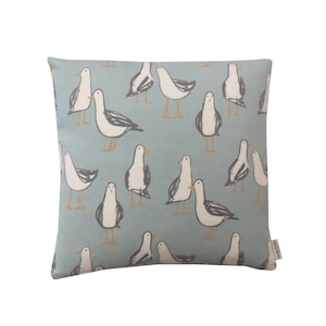 Seagulls in duck egg blue ivory grey Coastal Nautical seaside beach scene handmade linen home accessories throw Cushion covers /pillowcase