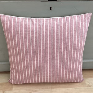 Country Pencil ticking Stripe in Pink ivory linen throw cushion cover/sham Pillowcase